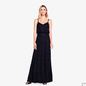 Adrianna Papell Art Deco Beaded Blouson Gown in Black